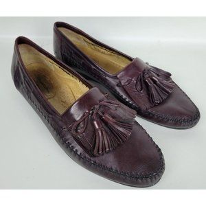Santoni Mens Burgundy Leather Moc Toe Tassle Loafers Shoes Italy 11 D‎